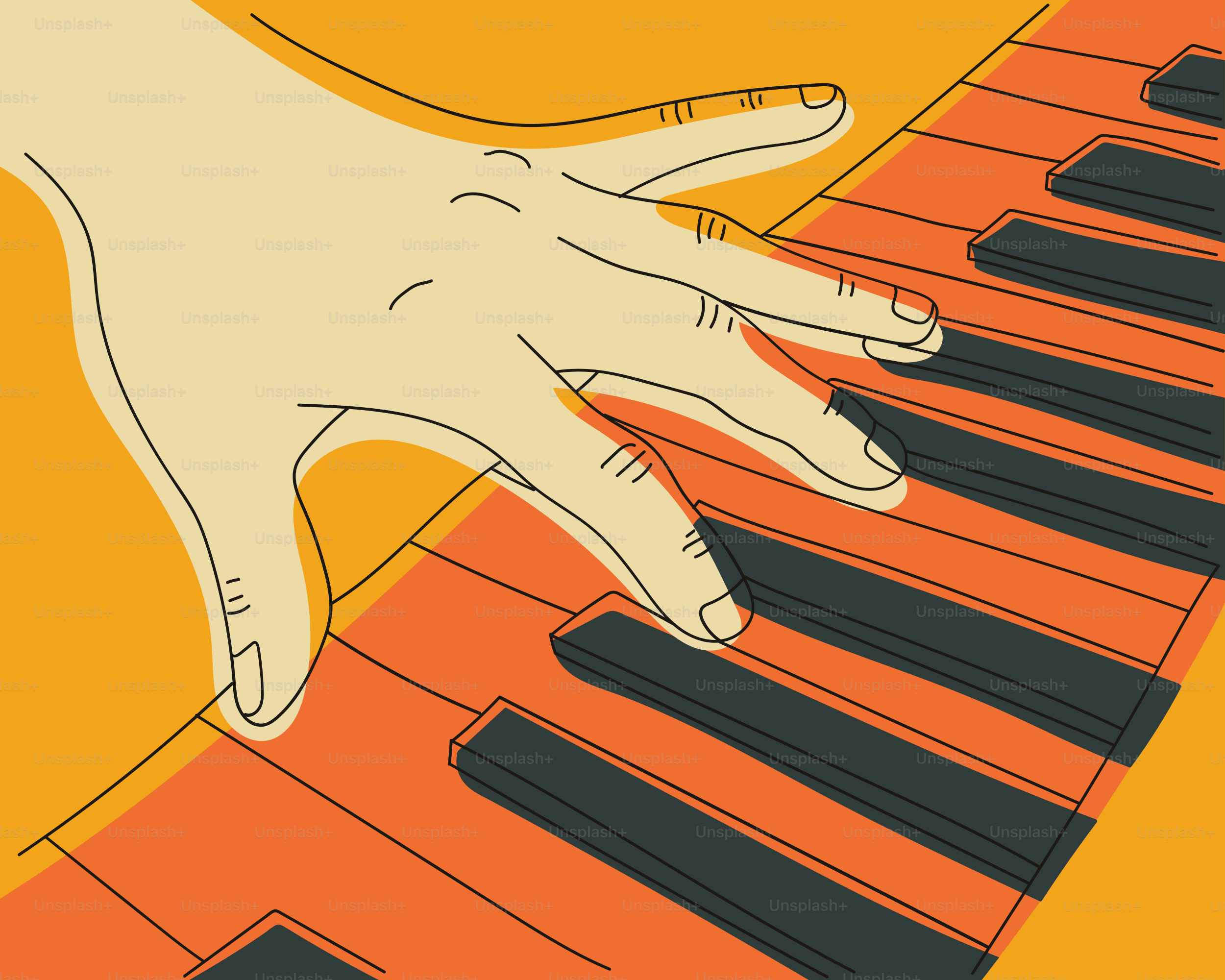 Una mano tocando un teclado con fondo naranja