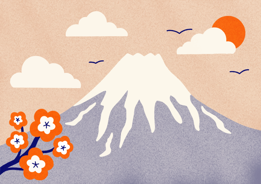 Mount fuji with cherry blossoms and clouds