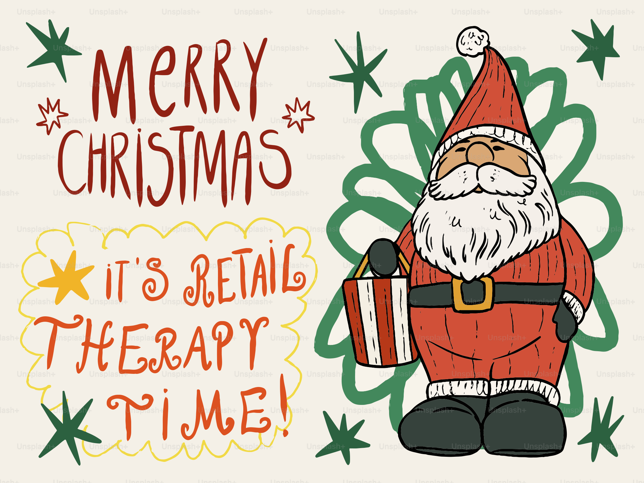 Le Père Noël avec « Joyeux Noël, c’est l’heure de la thérapie par le shopping ! »