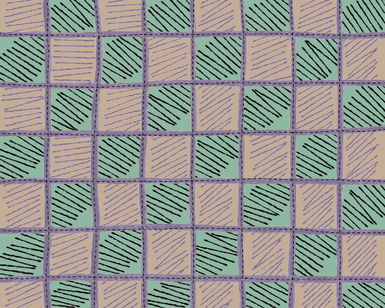 Una cuadrícula de cuadrados pastel alternados con líneas garabateadas.