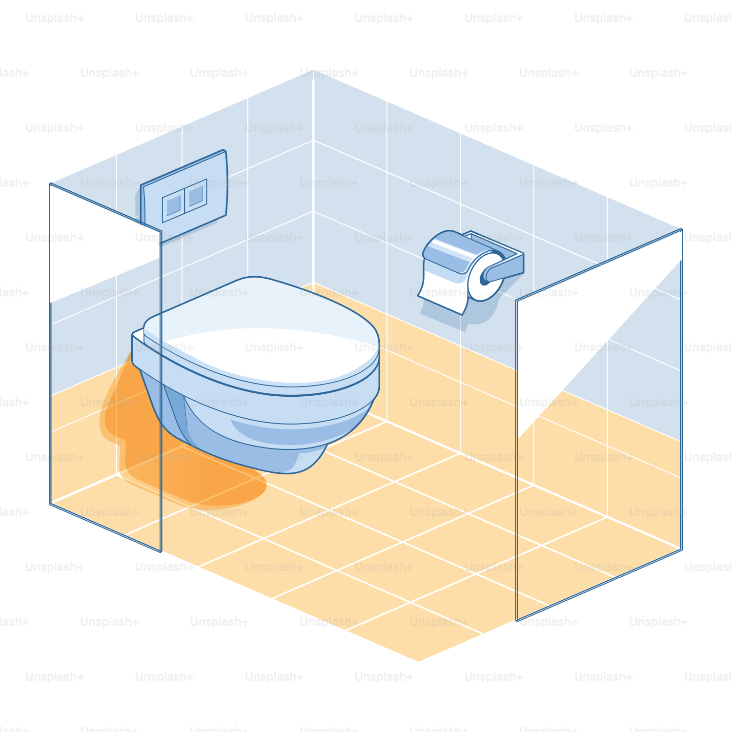 A modern toilet with a roll of toilet paper.