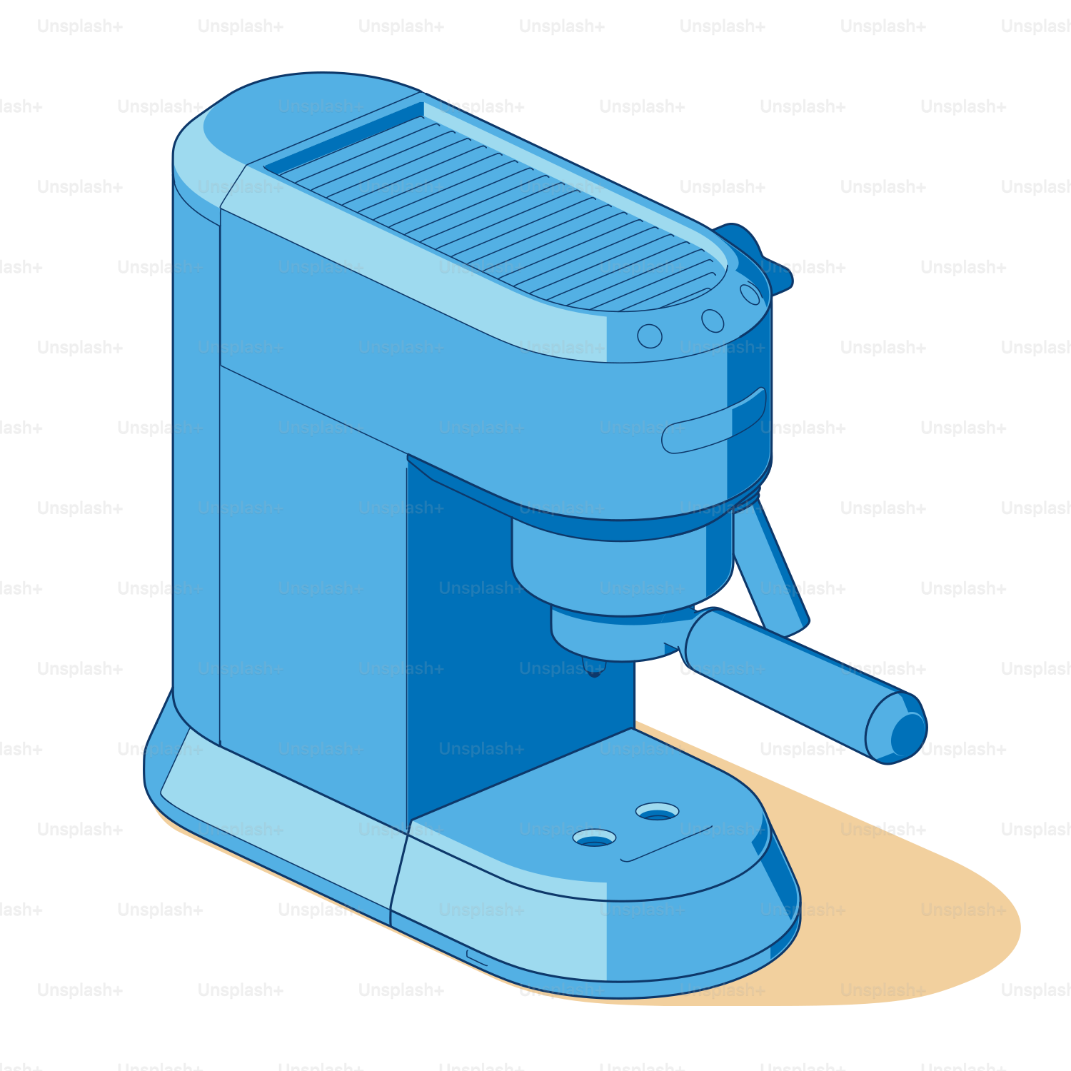 A blue espresso machine on a light brown surface.