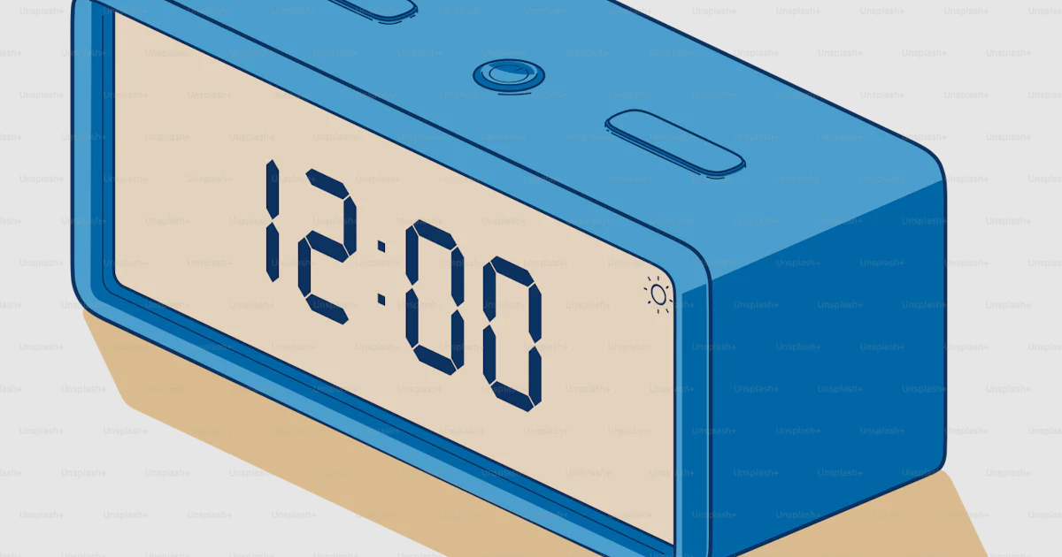 Pukul Vector Vektor Jam alarm digital biru menampilkan pukul 12:00 – Gambar ...