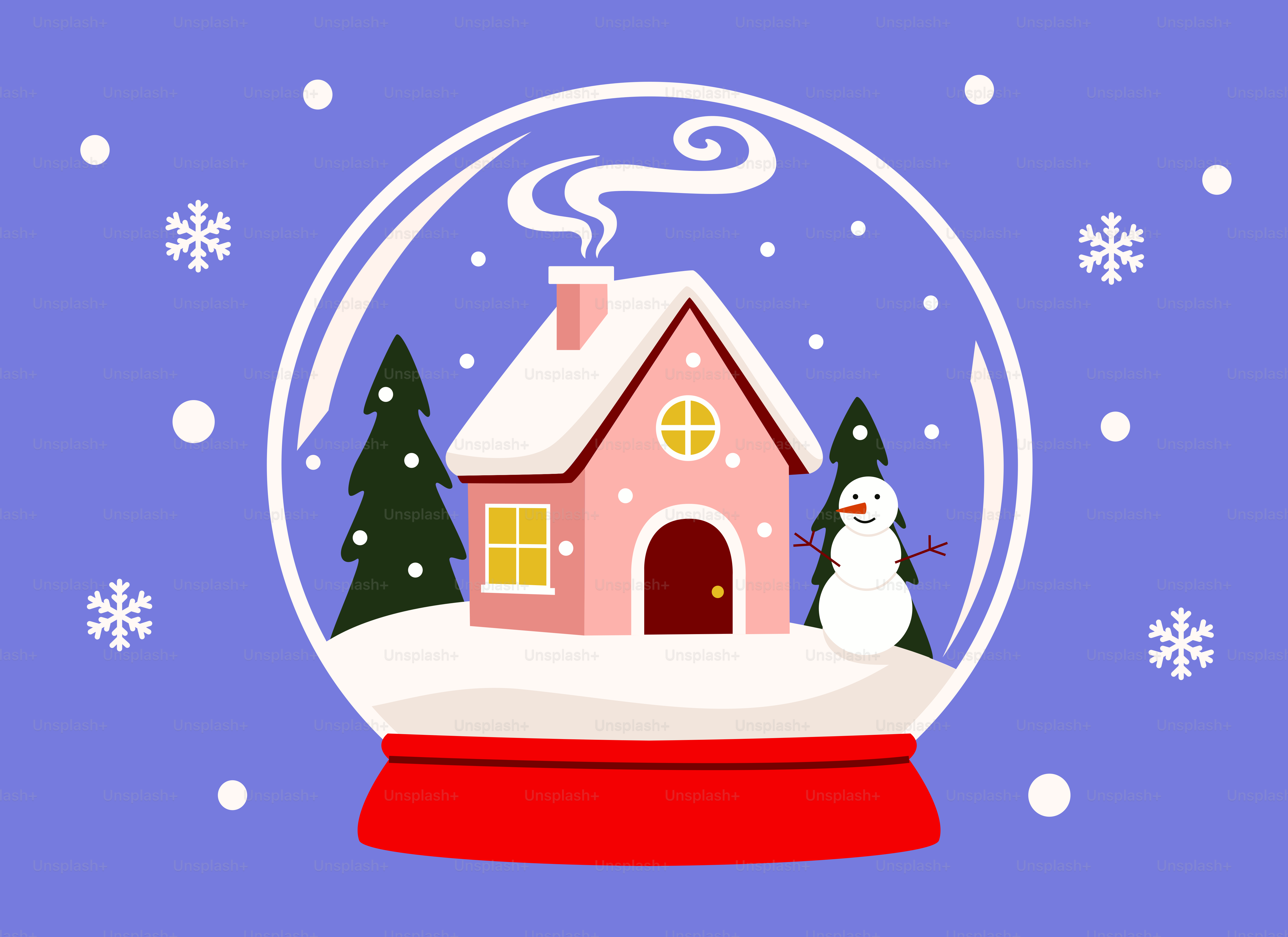 Snow globe with a pink house and snowman