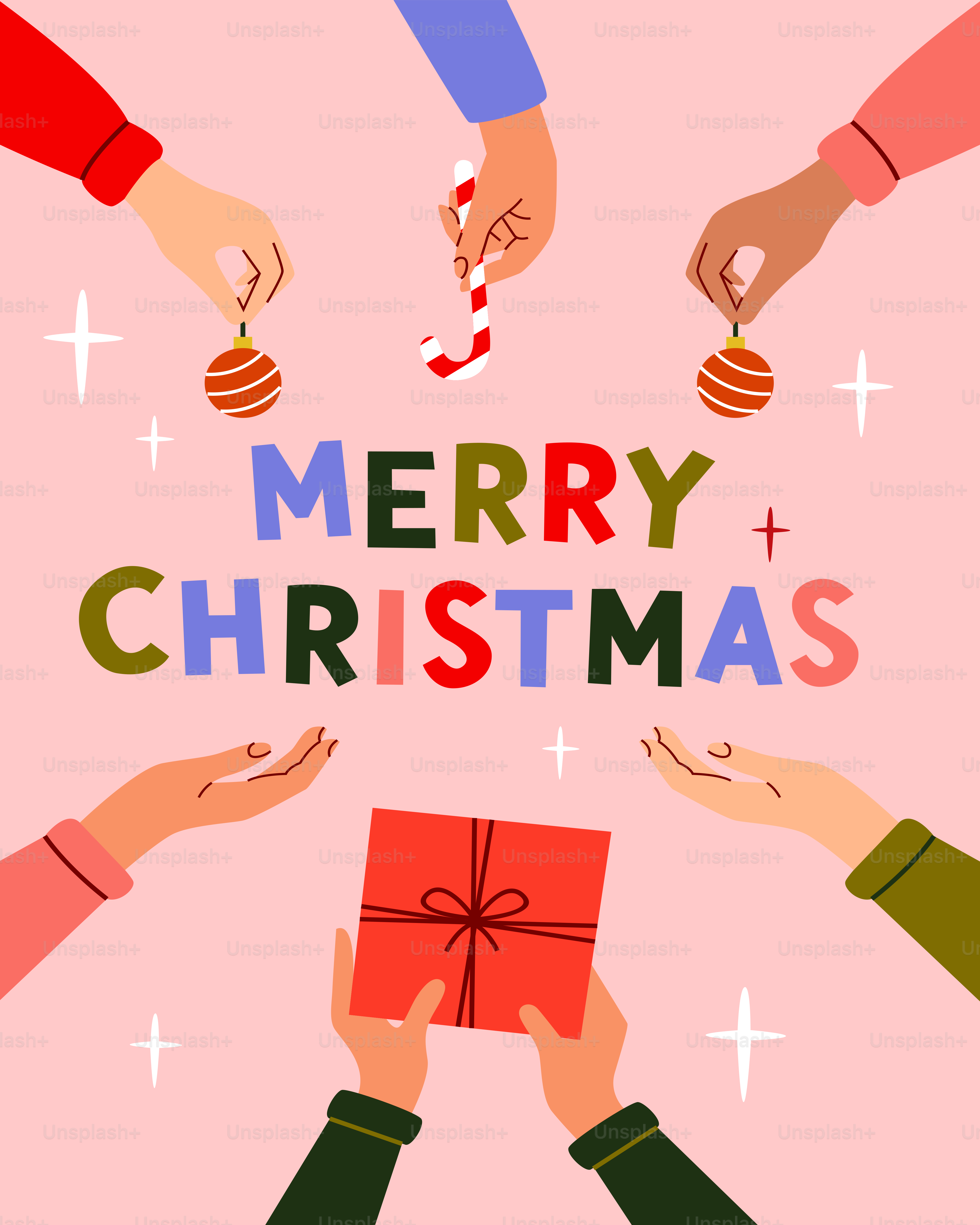 Hands holding christmas decorations and a gift