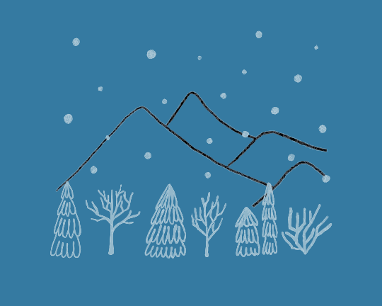 Winter scene with mountains and snow