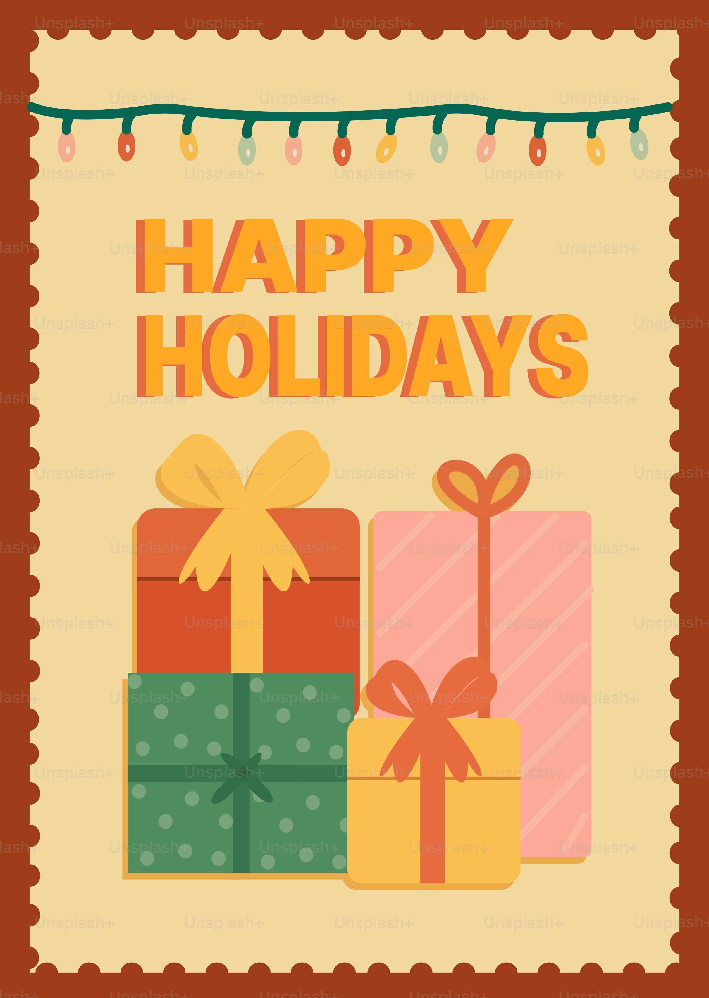 Happy holidays with festive gift boxes and string lights