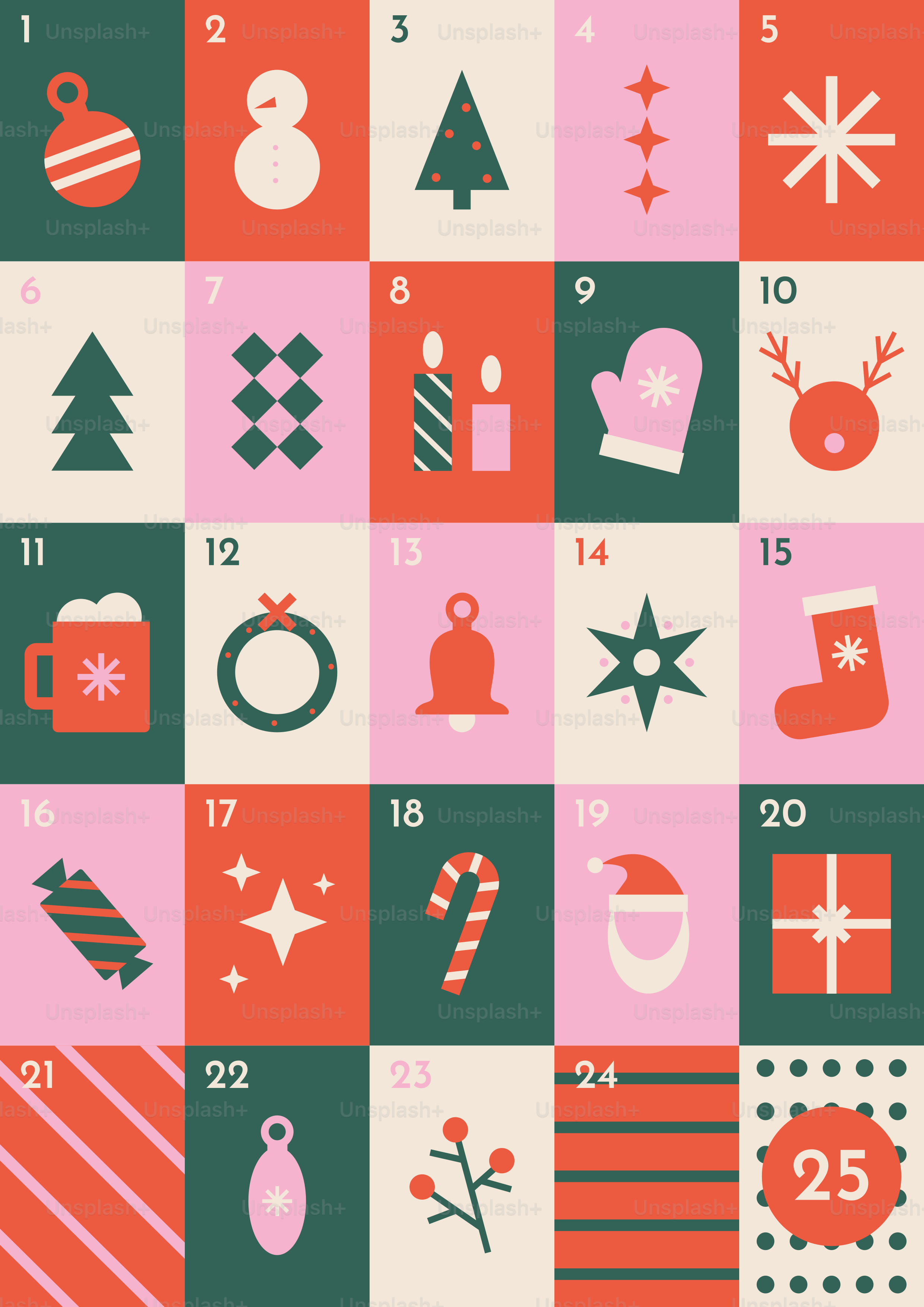 Christmas advent calendar with 25 festive icons