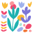 Abstract colorful floral shapes on white background