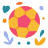 Un balón de fútbol rosa y amarillo con formas coloridas.