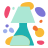A teal lamp with colorful abstract shapes