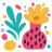 Abstract colorful shapes and forms resembling plants and flowers.
