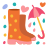 Orange polka dot rain boots with umbrella and hearts