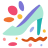 A pastel high heel shoe with colorful abstract shapes.