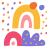 Abstract colorful shapes and dots on white background