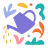 A purple watering can with abstract shapes