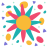 Colorful abstract sunburst with scattered shapes