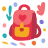 Pink backpack with heart and colorful dots