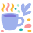 A light purple mug with colorful abstract shapes.