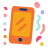 Orange smartphone with colorful abstract shapes