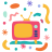 Retro television surrounded by colorful abstract shapes