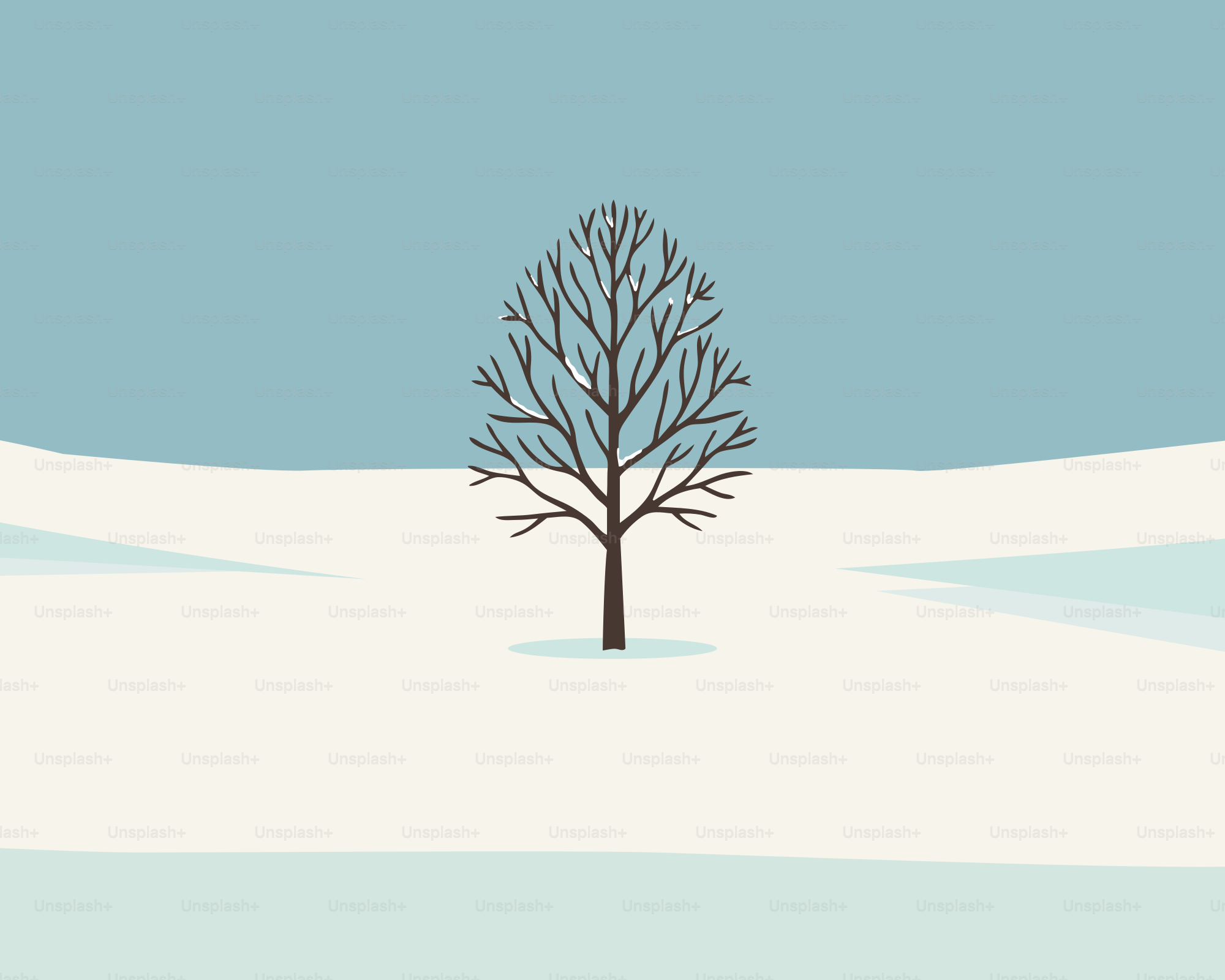 Bare tree in a snowy landscape