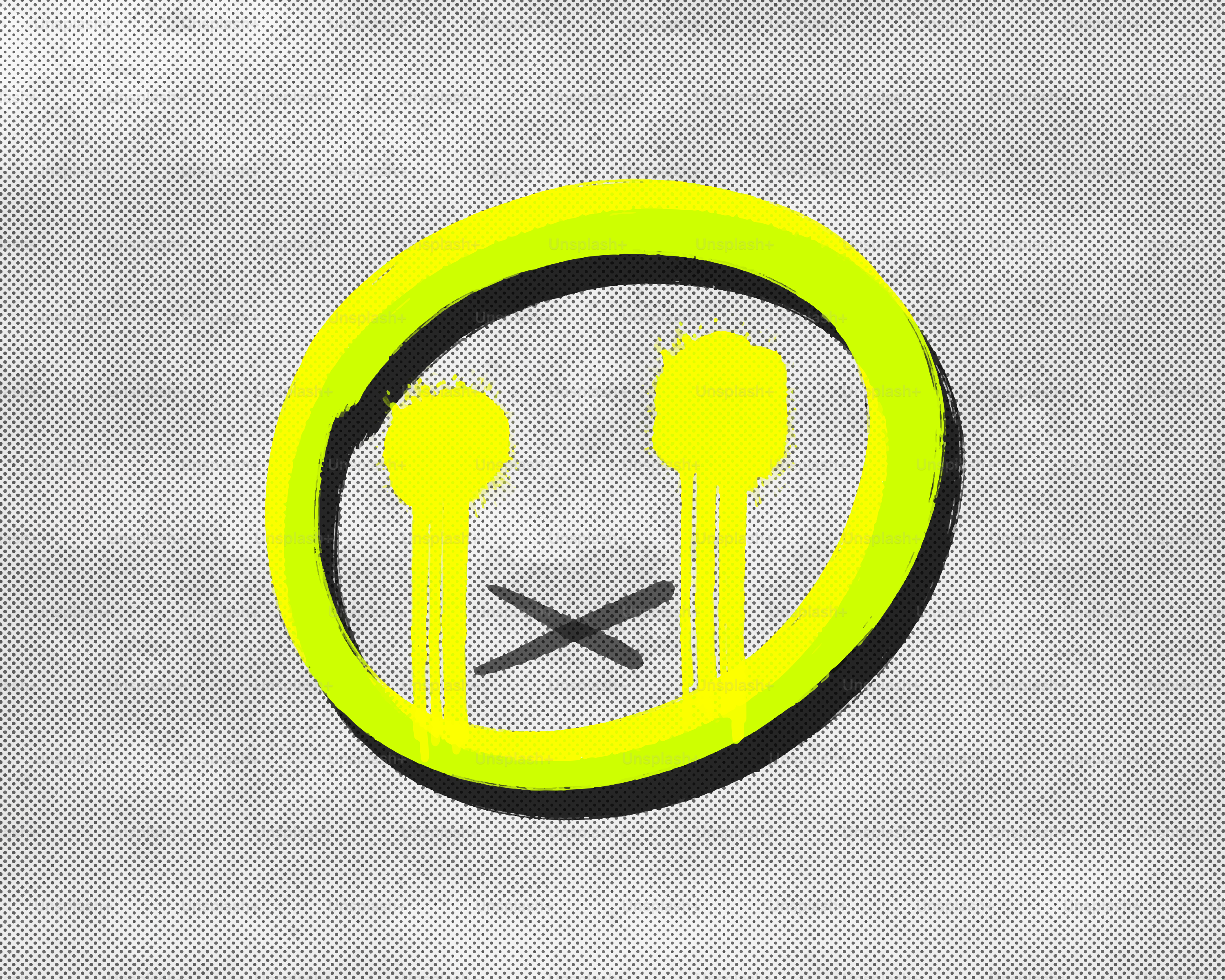 Yellow smiley face with x eyes inside circle