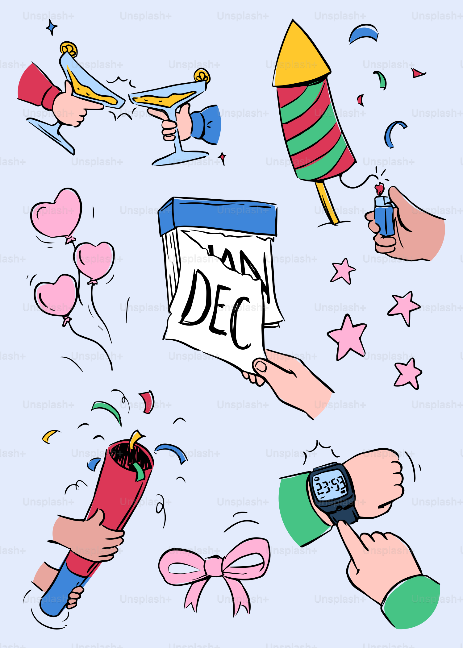 New year's eve celebration elements and countdown