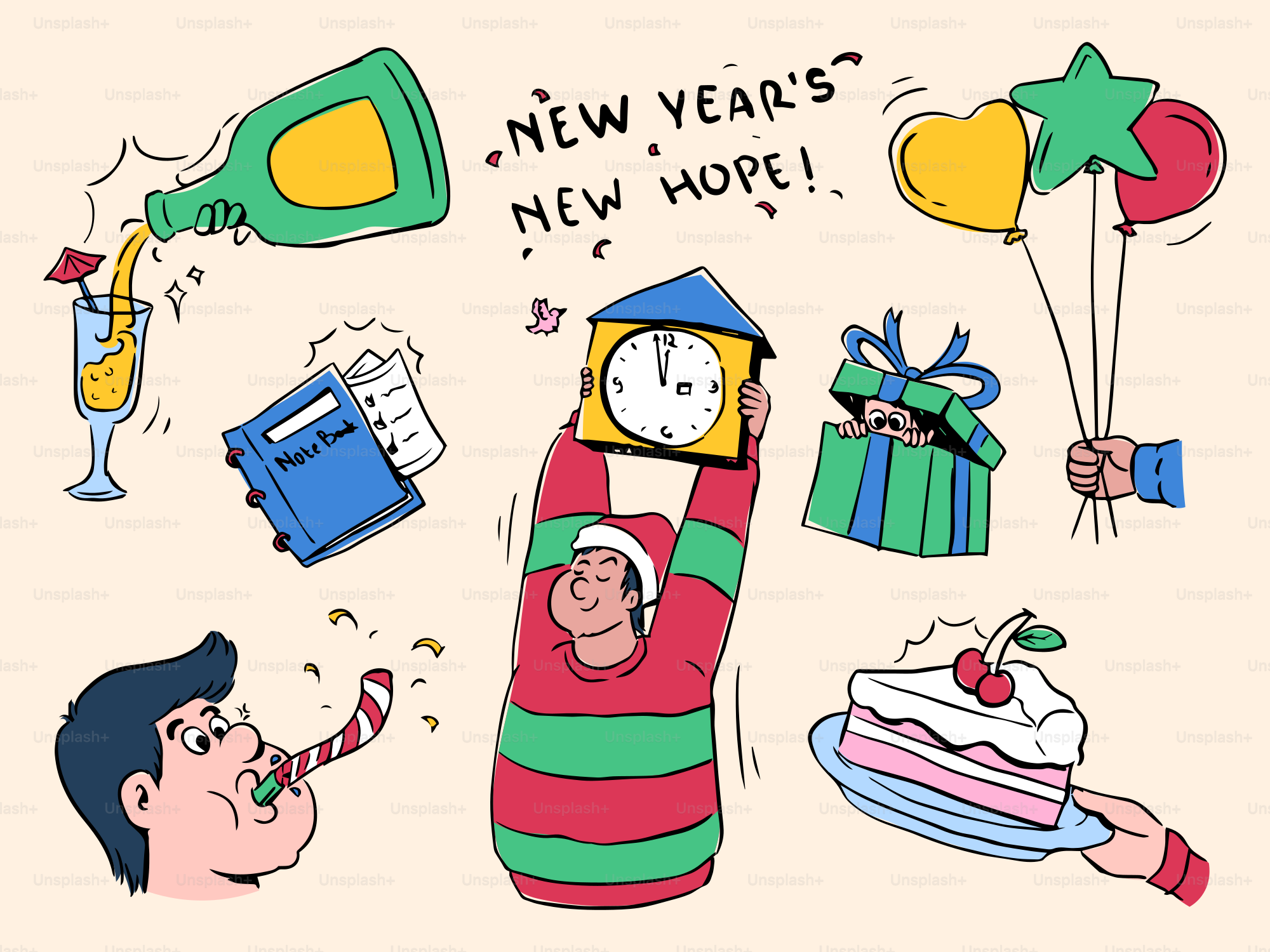 Éléments de célébration du Nouvel An avec décorations festives