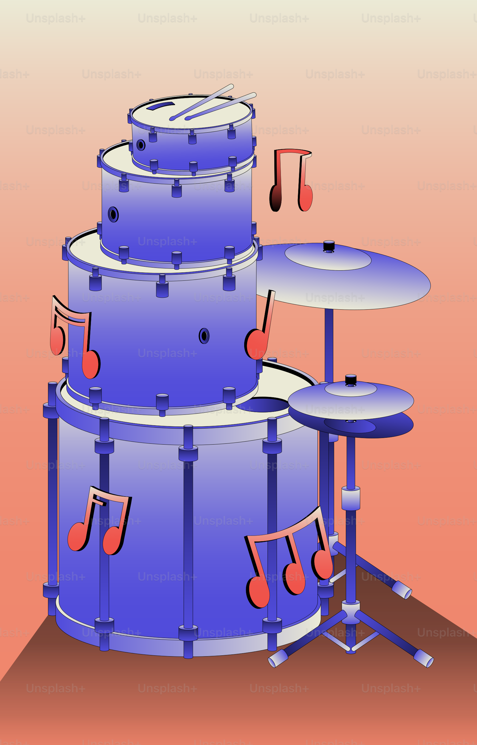Blue drum set with musical notes