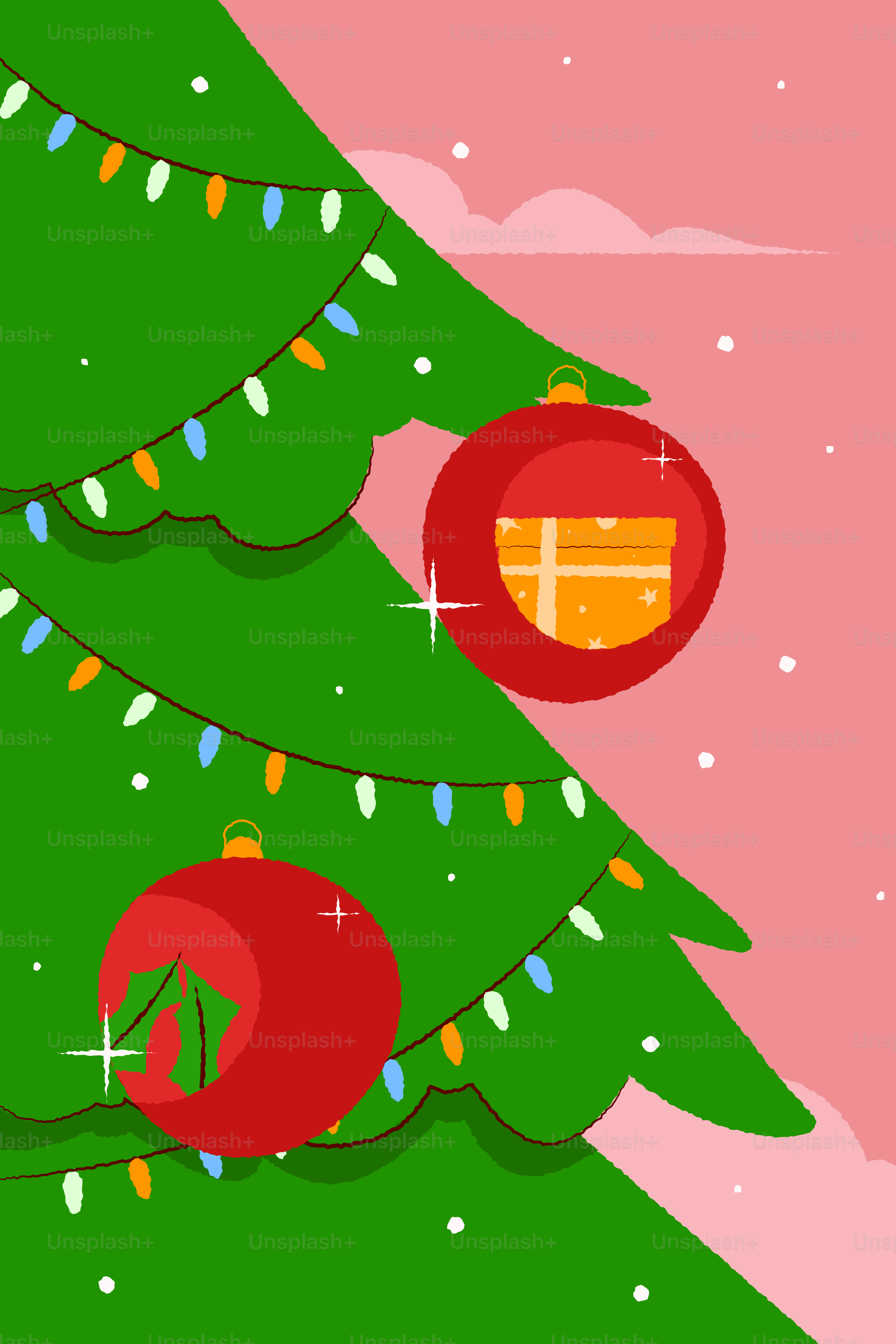 Weihnachtsbaum mit Ornamenten und Lichtern