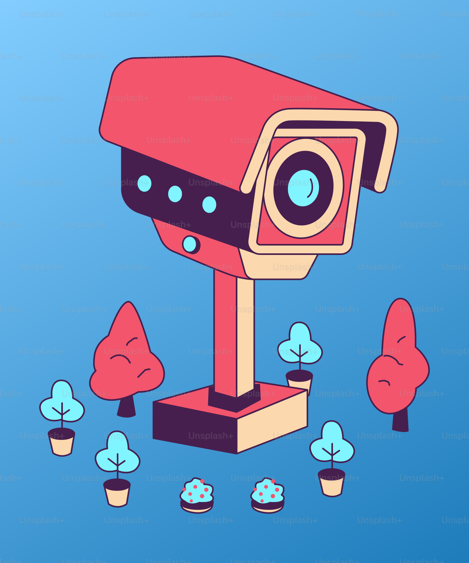 Security camera monitoring the area with plants.