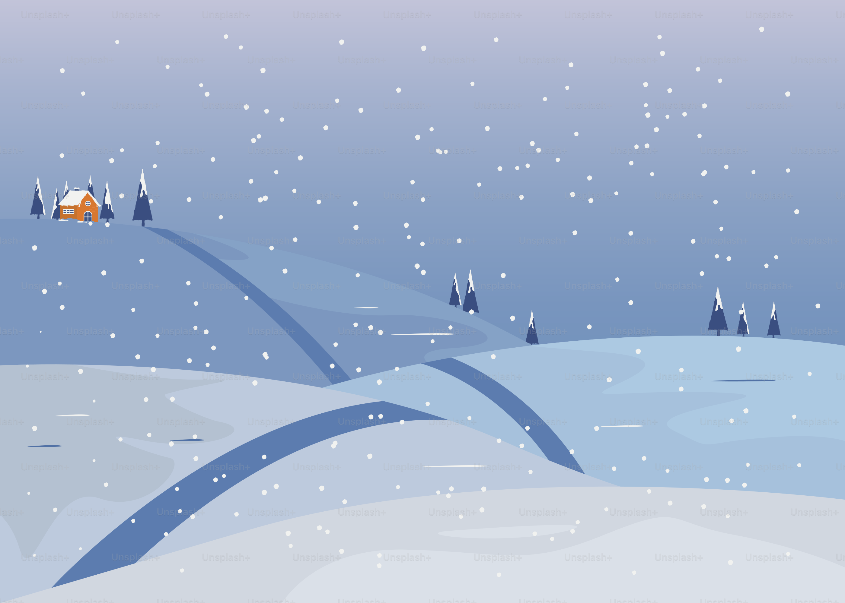 Snowy landscape with a tent on a hill.