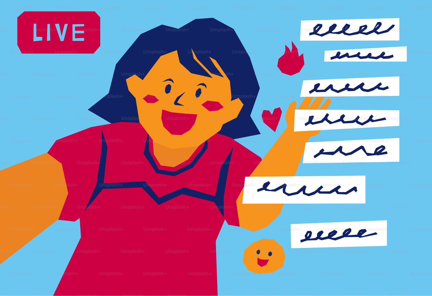 コメントと絵文字で生放送する女性