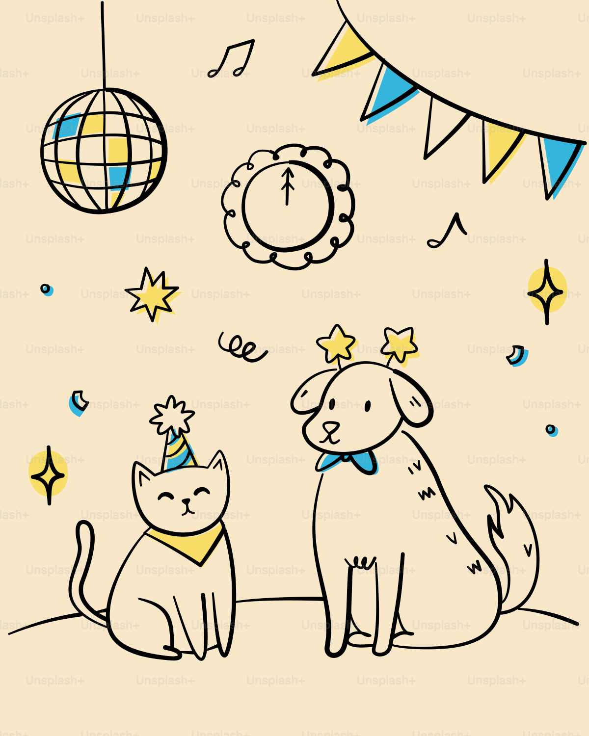 A cat and dog celebrating at a party