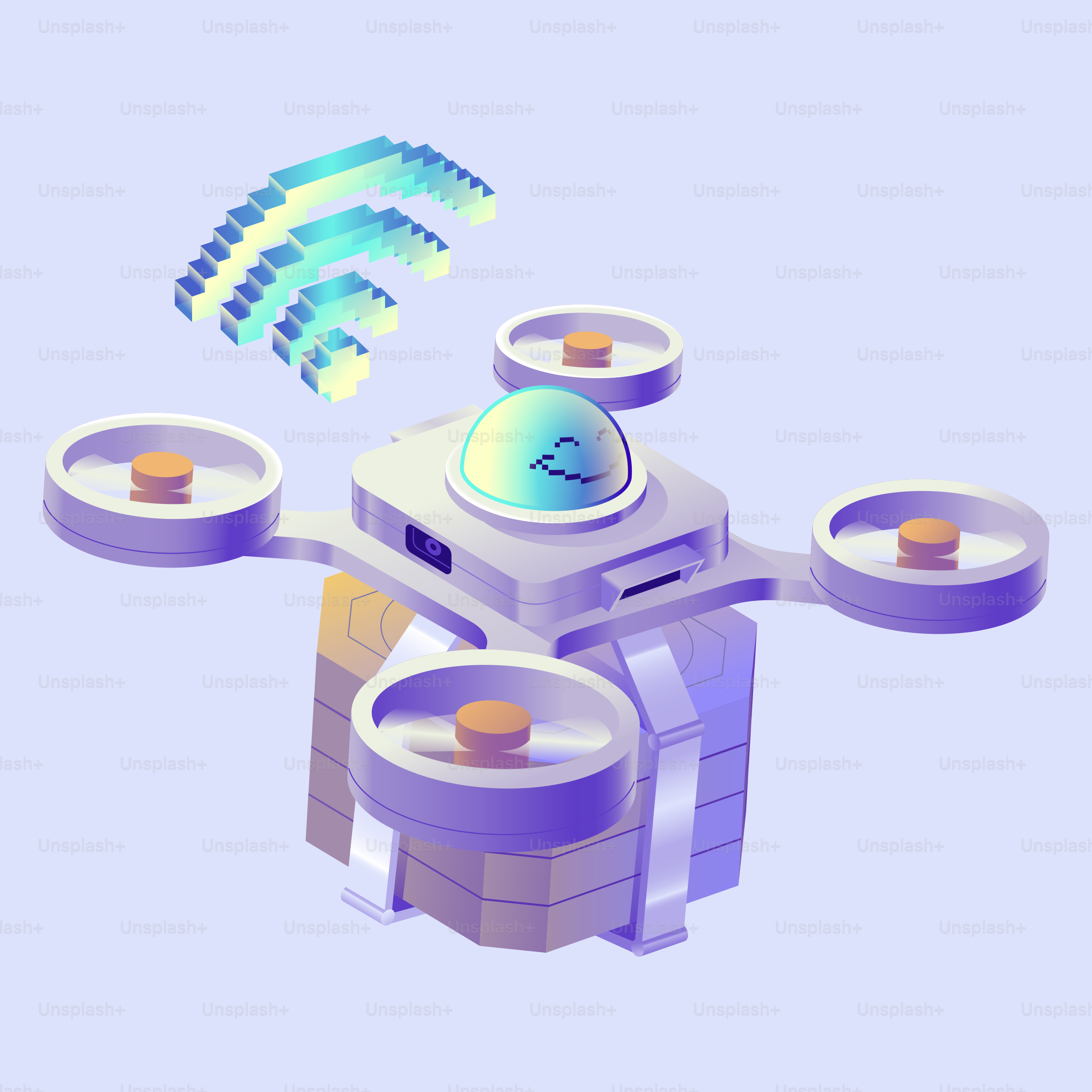 Un drone futuristico con segnale wifi