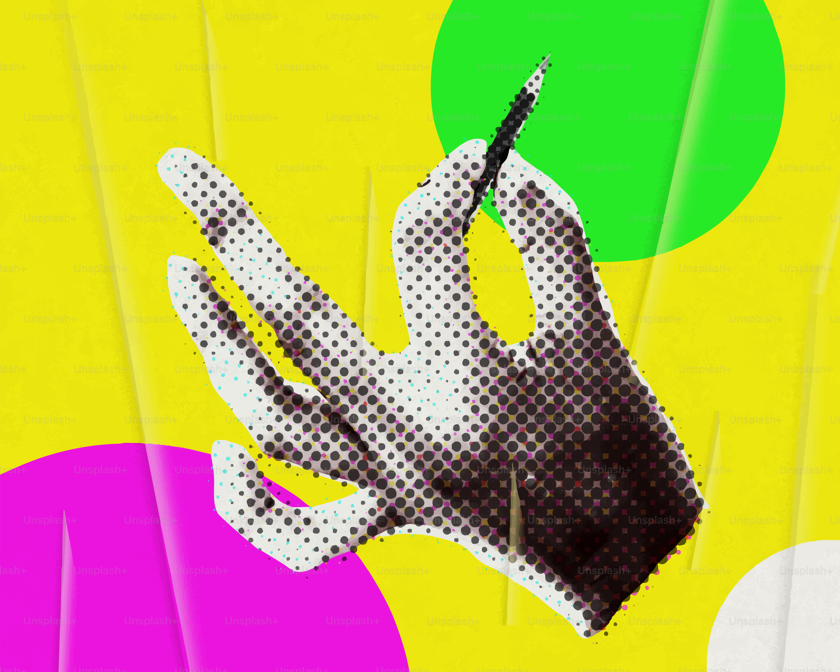 Bleistift in der Hand haltend mit bunten Kreisen im Hintergrund