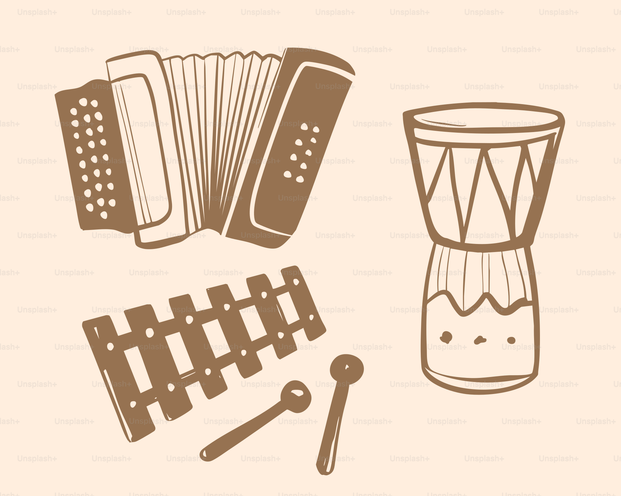 Accordéon, xylophone et djembé avec maillets.