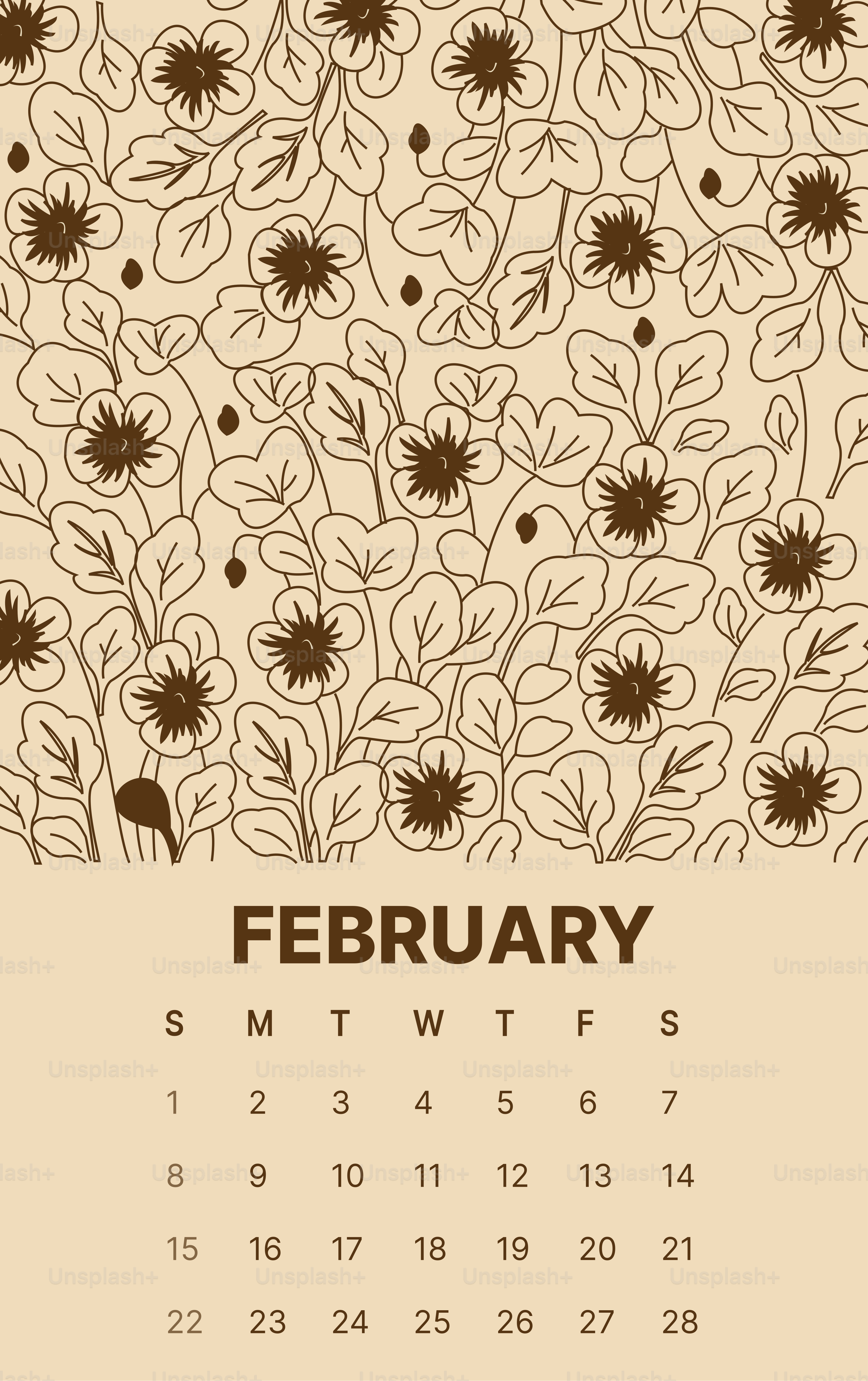 February calendar with floral design