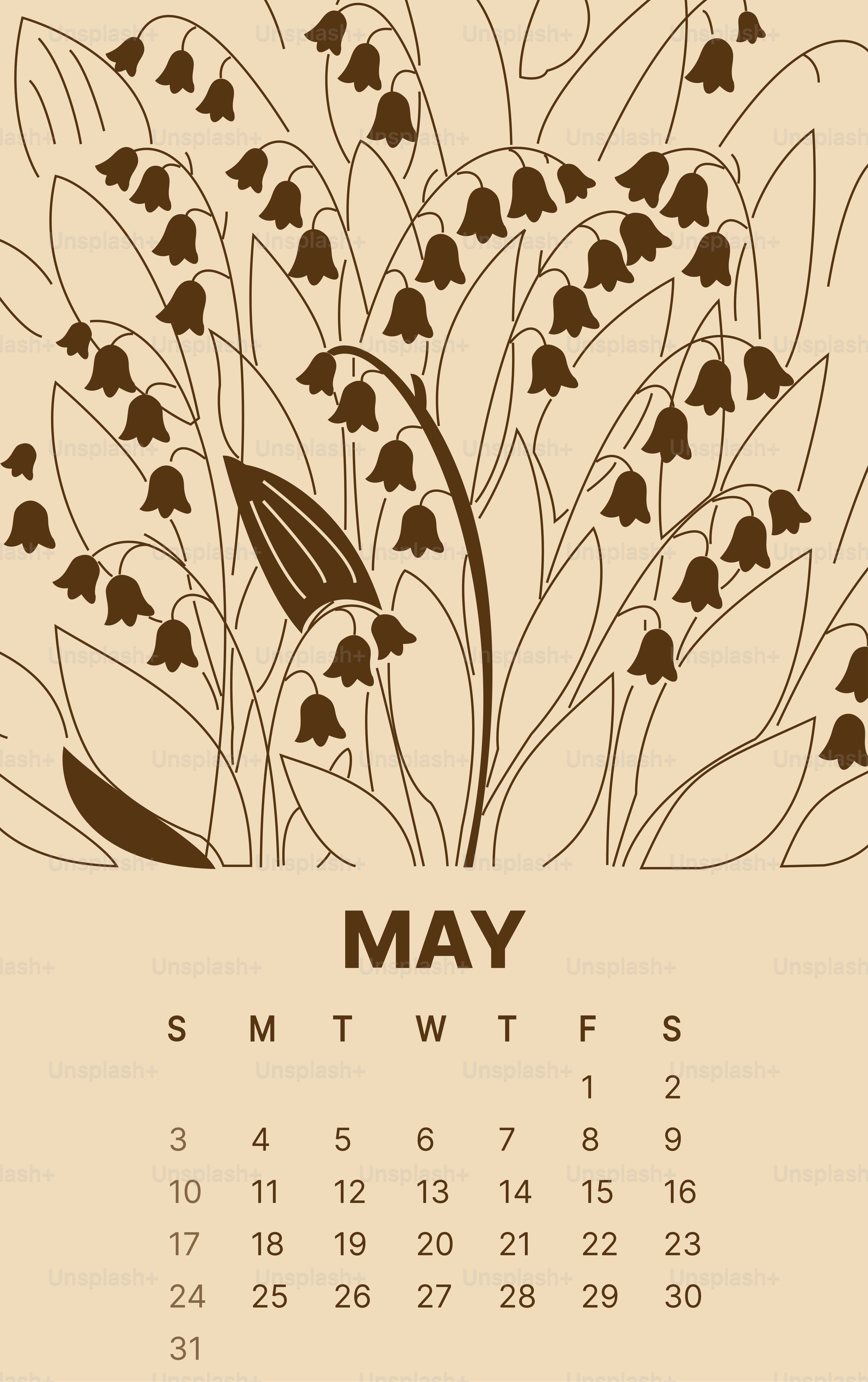 Calendrier de mai avec illustration du muguet