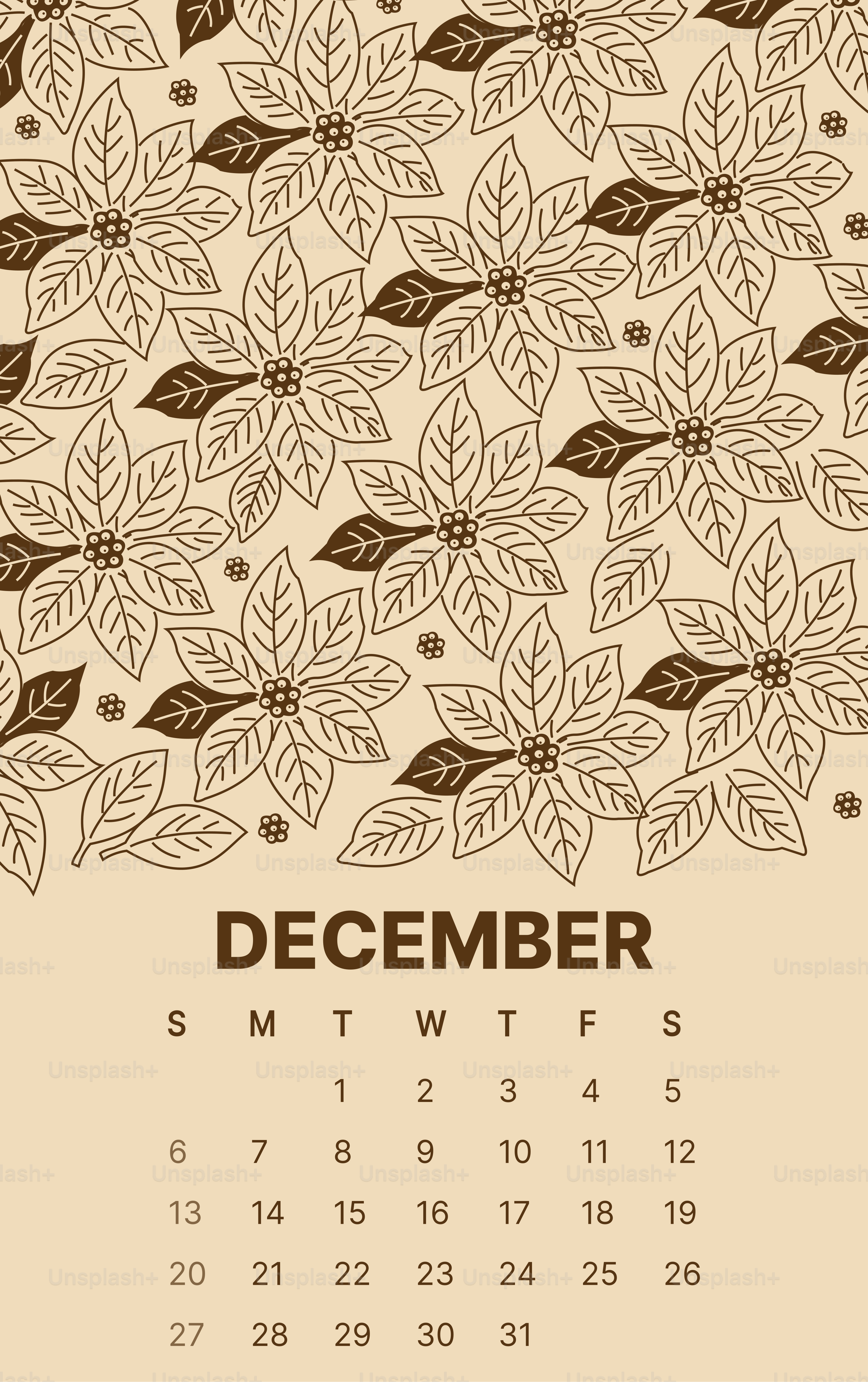 December calendar with poinsettia floral pattern
