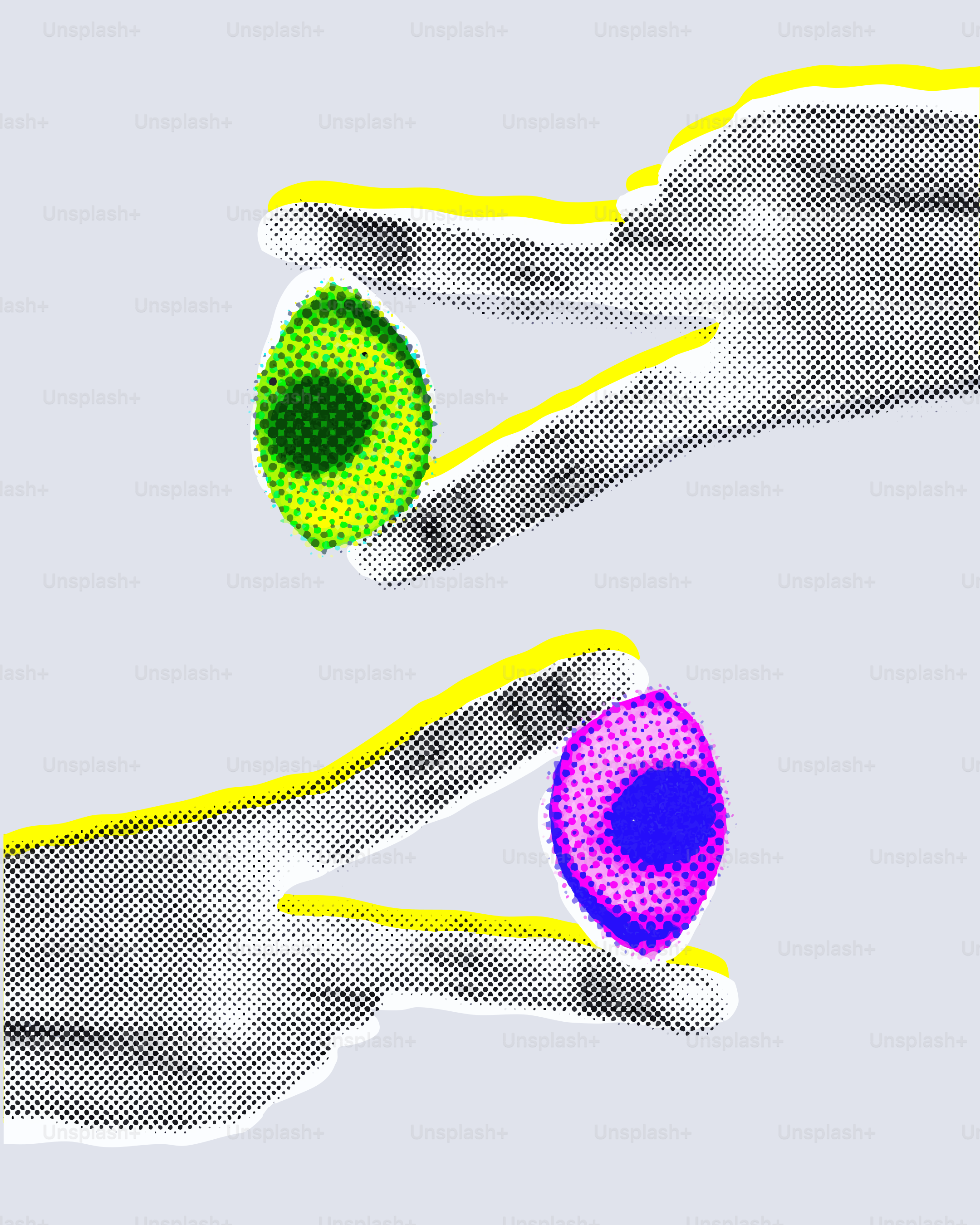 Two hands holding colorful abstract shapes