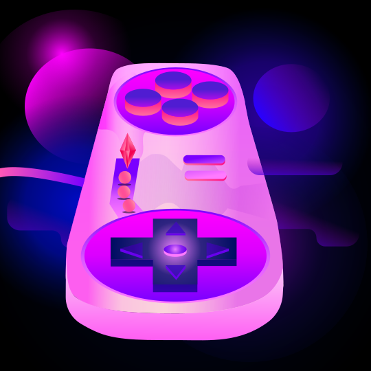 Retro video game controller with neon glow
