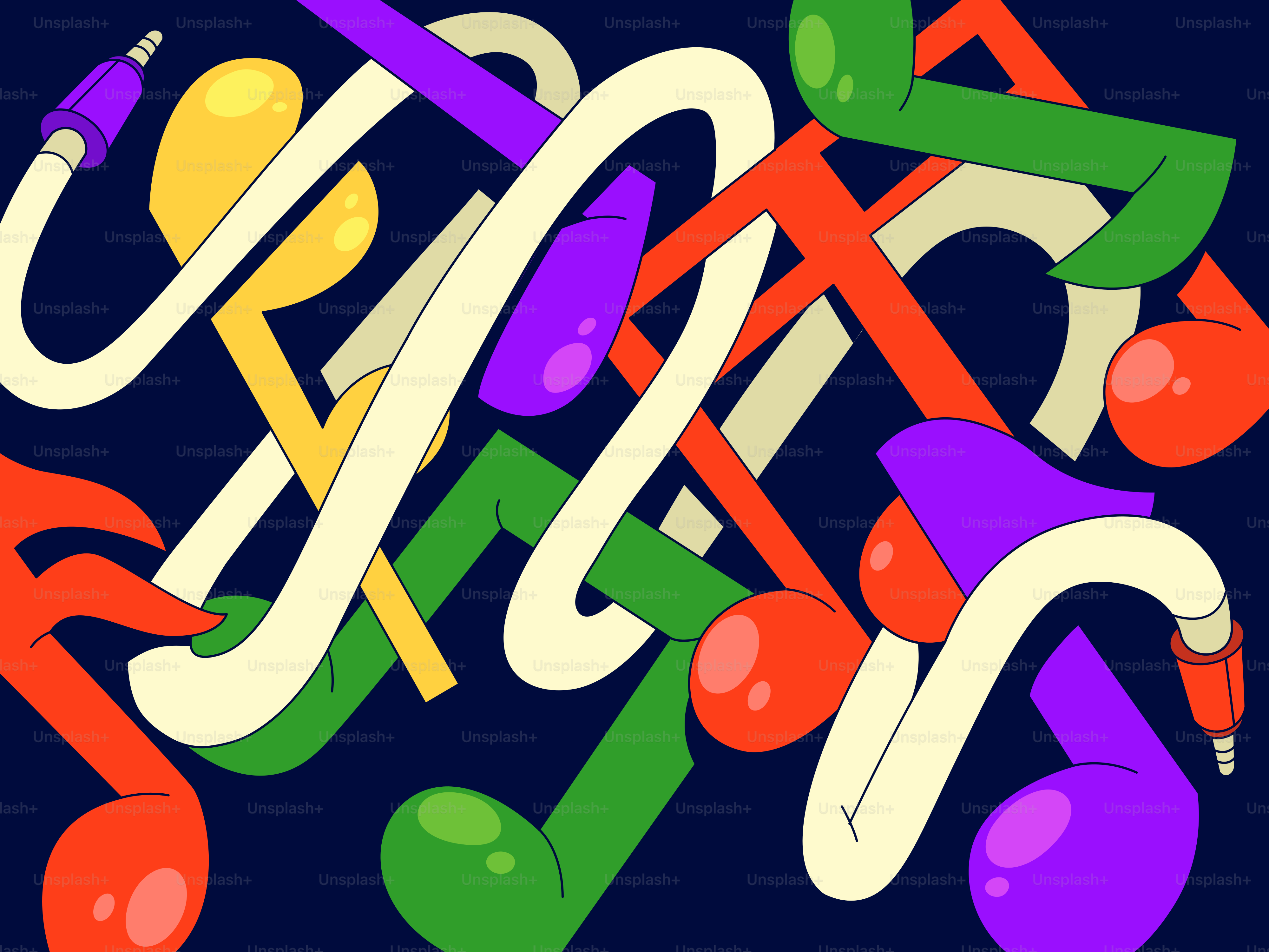 Bunte Noten verflochten sich vor einem dunkelblauen Hintergrund