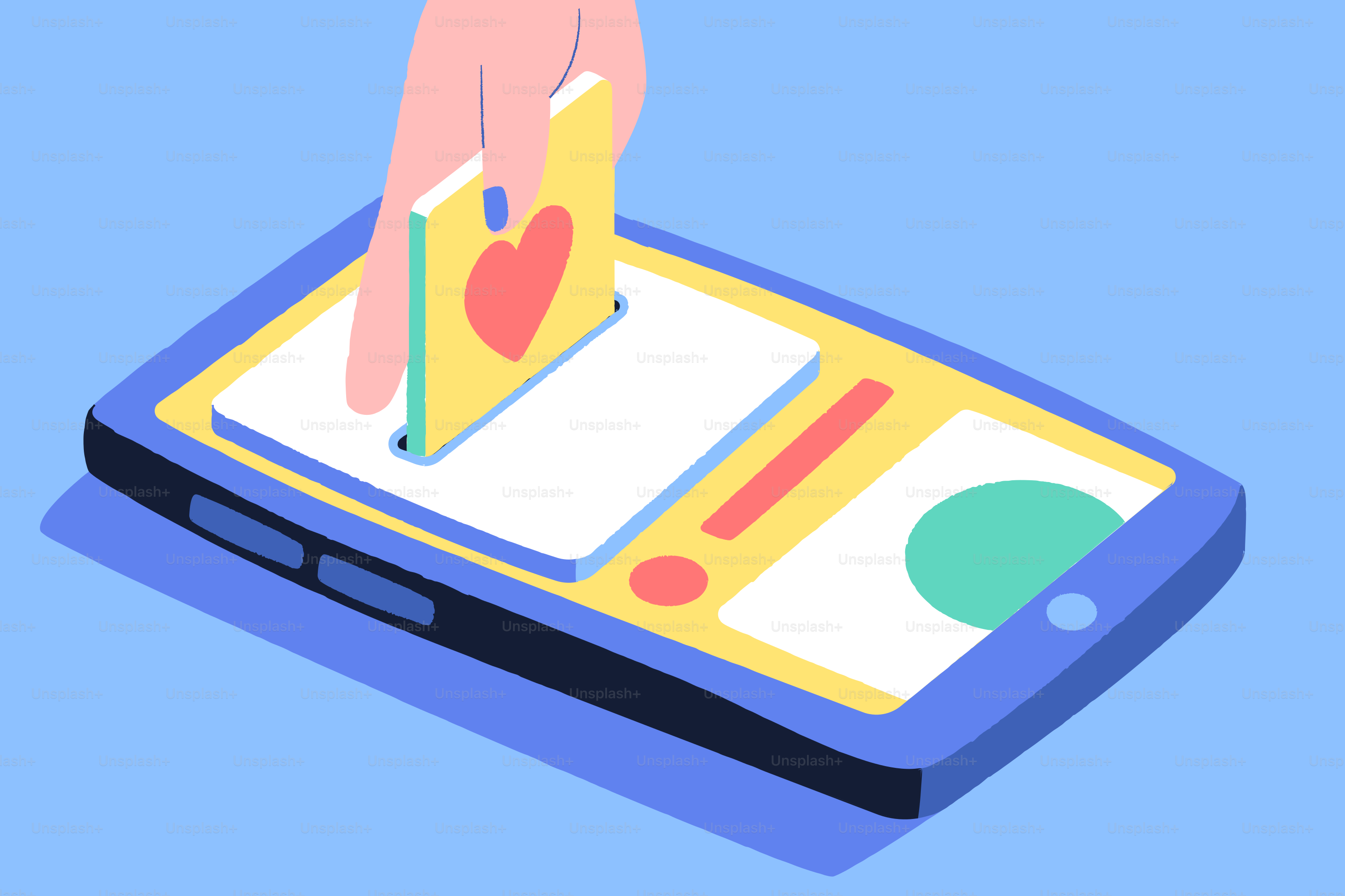 Colocar un icono de corazón con la mano en la interfaz del smartphone.