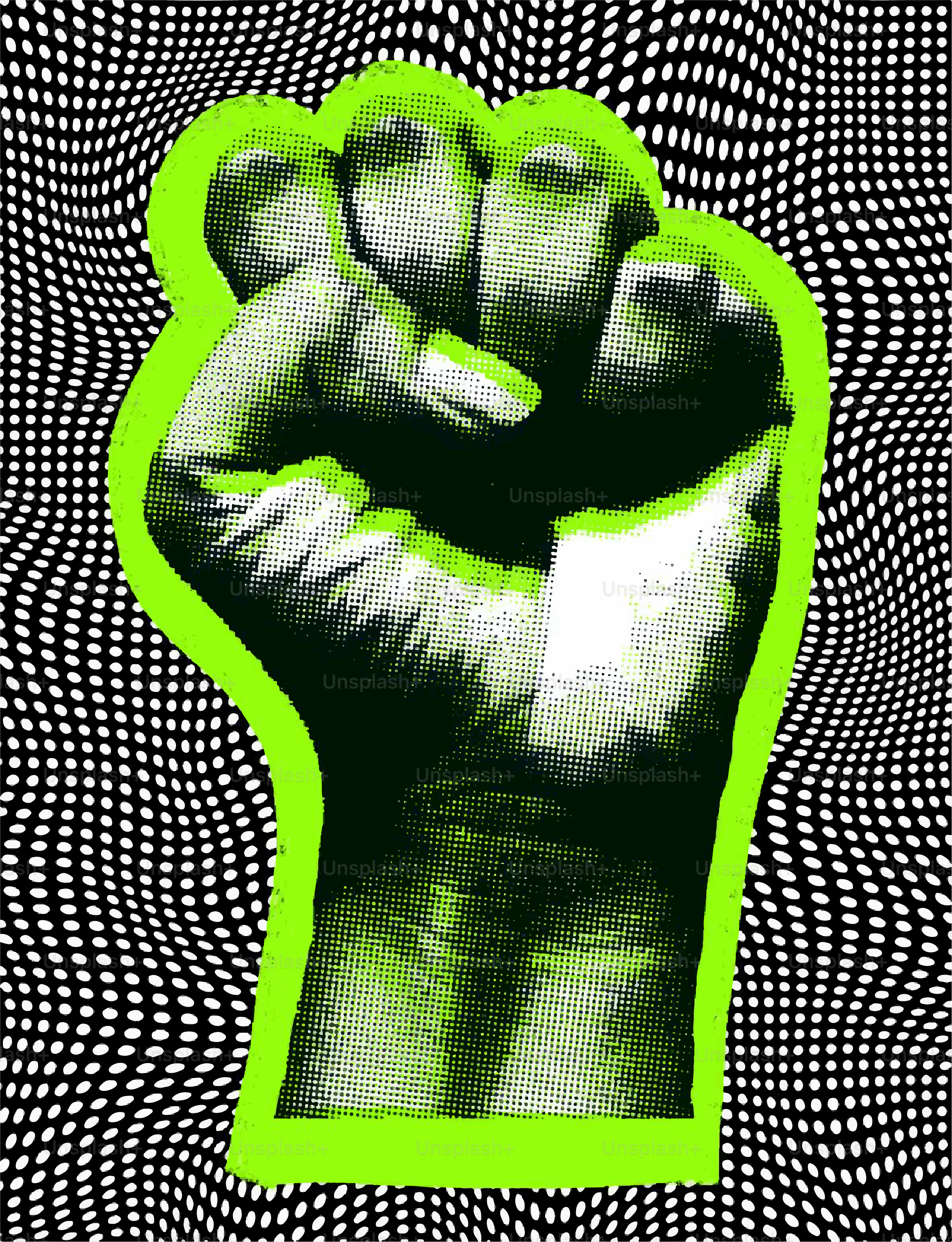 Fist raised in protest against a distorted background