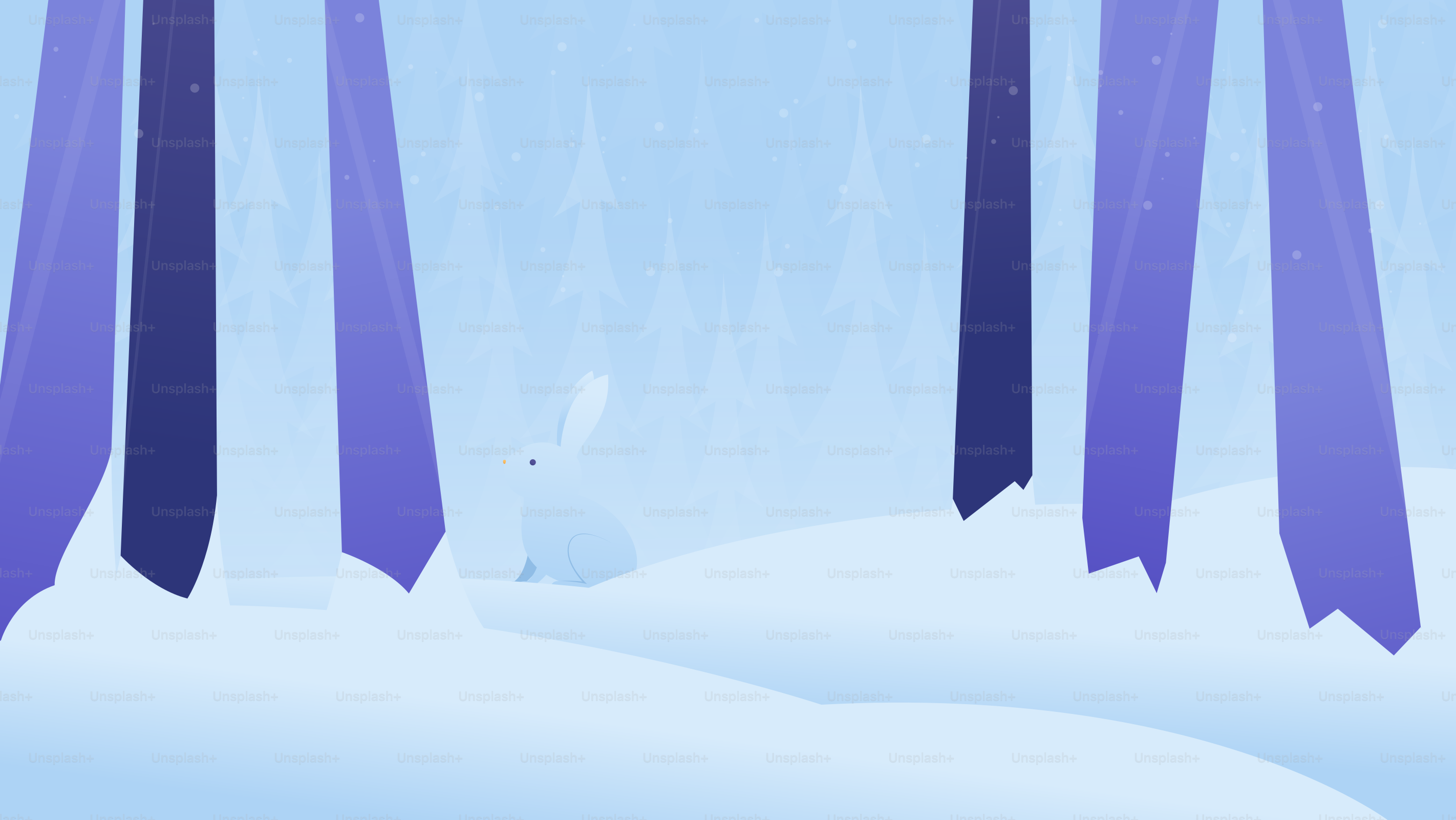 A white rabbit in a snowy forest