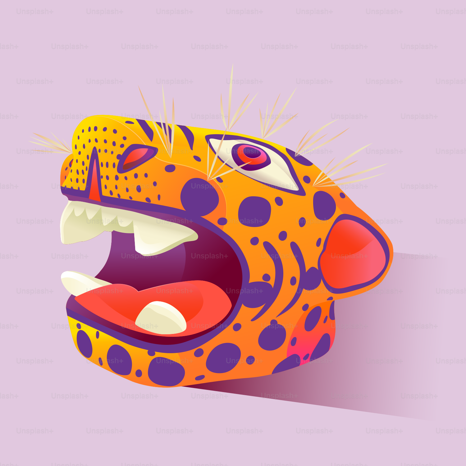 Eine stilisierte Jaguarmaske mit offenem Mund