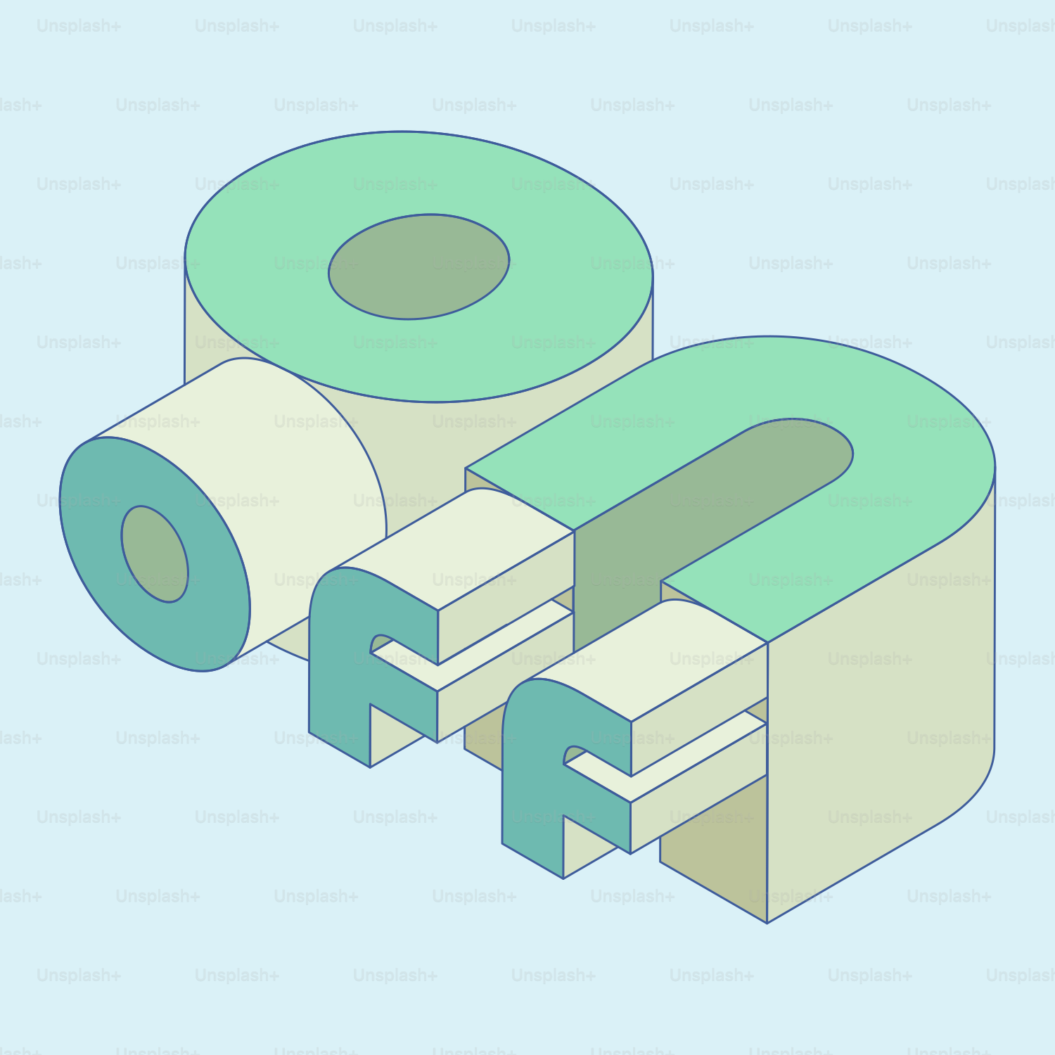 Isometric letters spelling out off with pastel colors