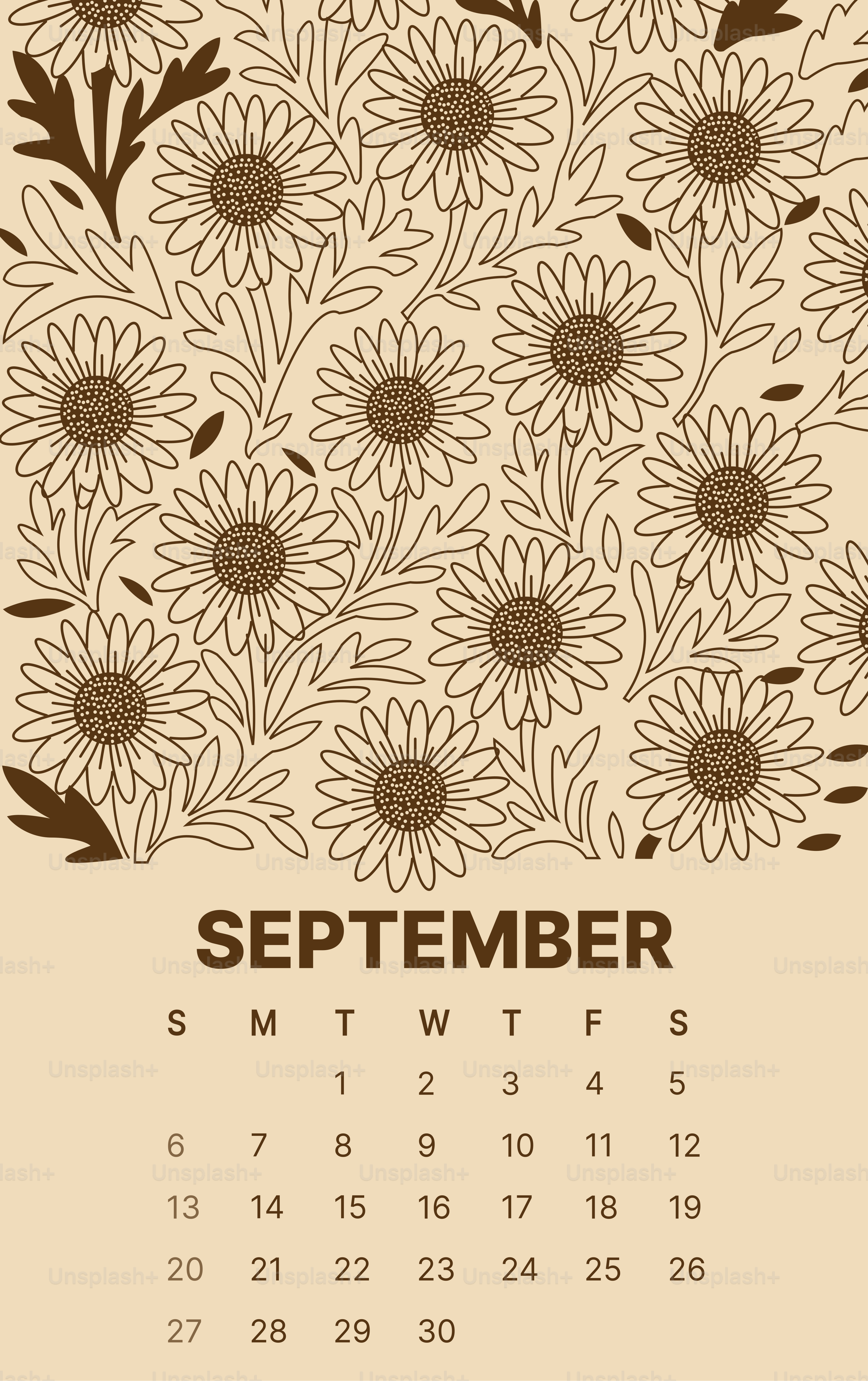 calendario de septiembre con patrón floral
